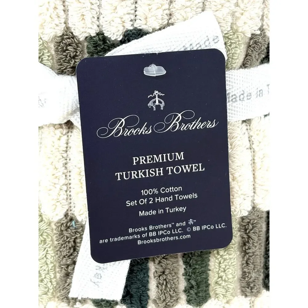 Brooks Brothers Turkish Cotton Mosaic Tile Hand Towels Greens Cream Multi Fringe